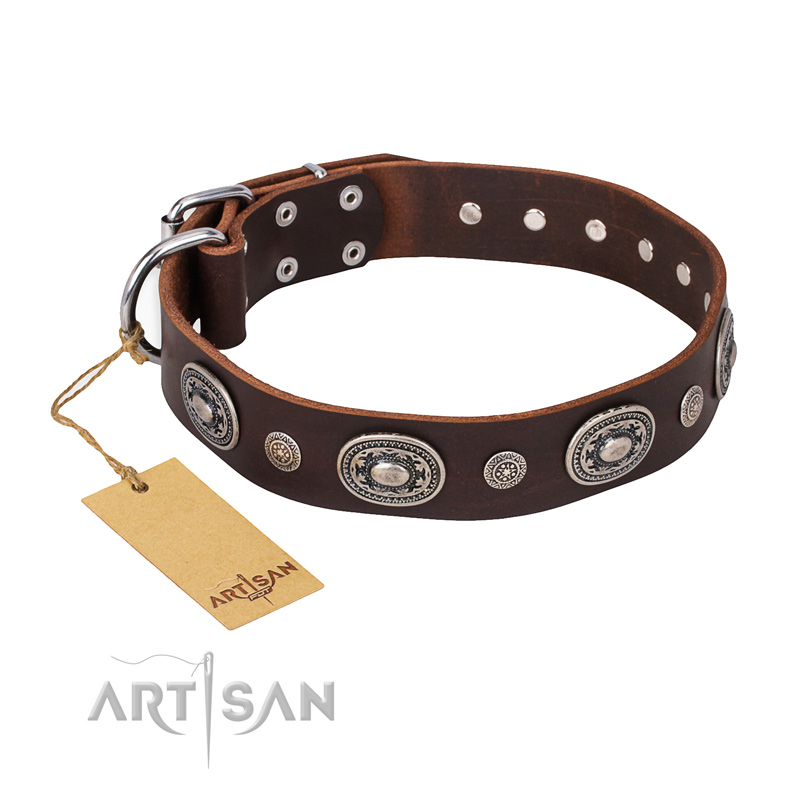 'Extra Pizzazz' FDT Artisan Adorned Brown Leather Doberman Collar