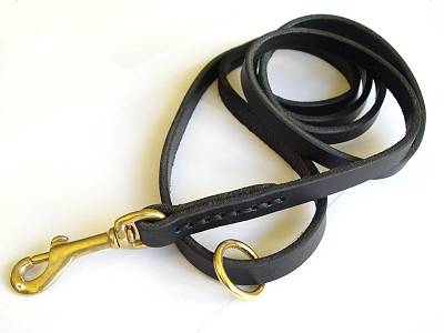 Flat Leather Leash 1/2 inch w/h brass plated snap for Doberman