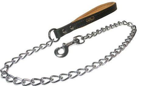 Large Chain Leash with Leather Handle 32 inch for Doberman
