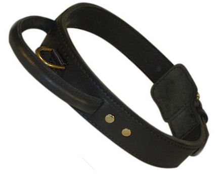 Latigo Leather Agitation Dog Collar With Handle for Doberman - Click Image to Close