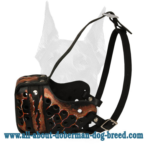 Handpainted "Magma" leather Doberman muzzle for agitation training