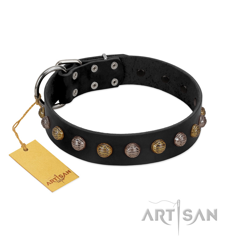 "Inky Prettification" FDT Artisan Black Leather Doberman Collar with One Row of Studs