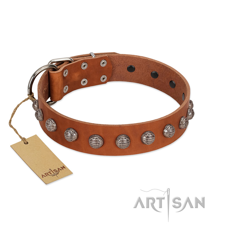 "Heroic Deeds" Designer Handmade FDT Artisan Tan Leather Doberman Collar