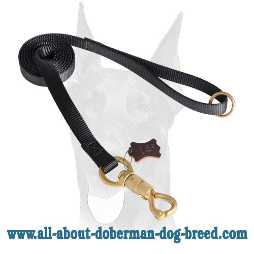 Nylon Doberman leash with special floating O-ring on handle