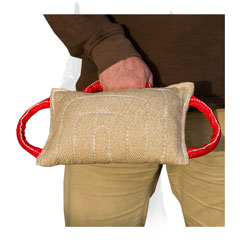 Jute bite pad with three comfy handles for Doberman